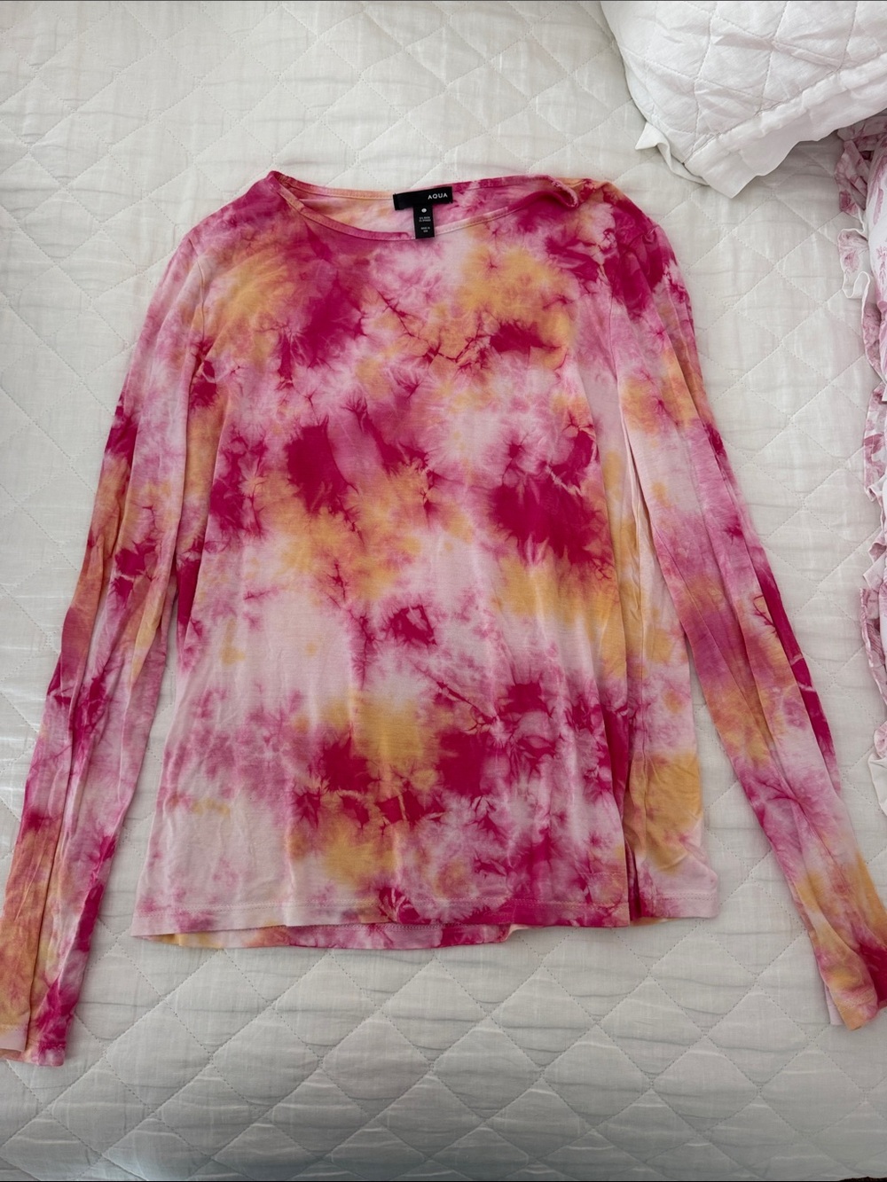 Aqua Pink & Yellow Tie-Dye Long Sleeve Tee